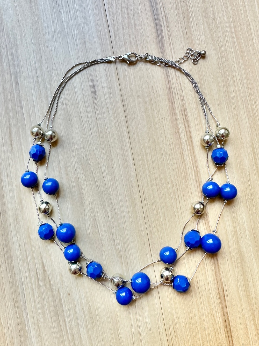 Vintage Handmade Royal Blue And Silver Multi strand Necklace Statement Jewelry